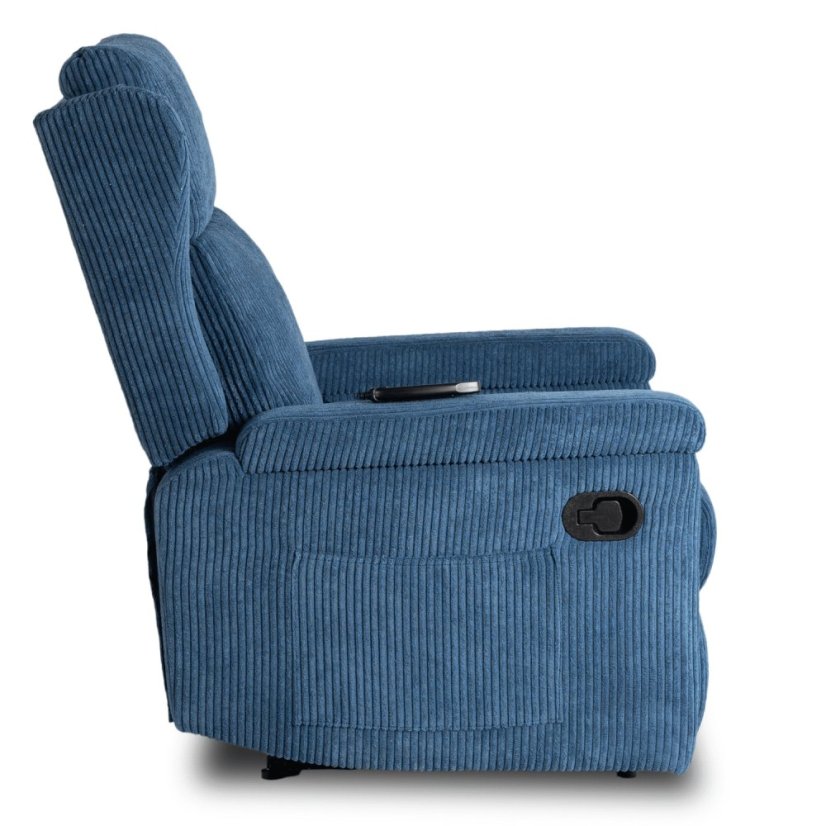 Luxusné masážne kreslo SEBASTIAN z modrého manšestru