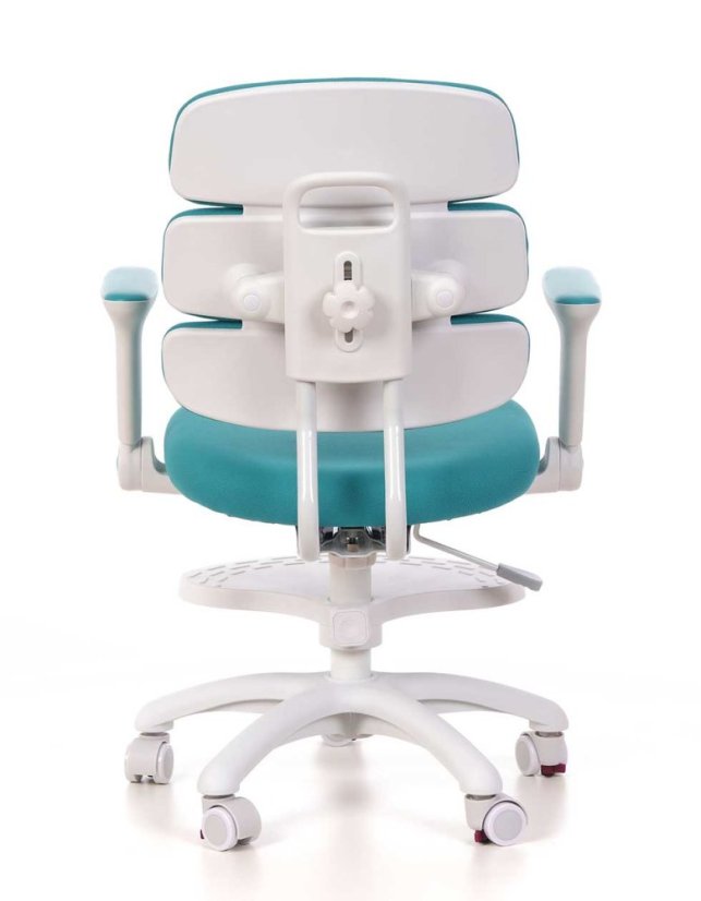 Detská rastúca stolička GRIDDY — látka, biela / tyrkysová