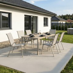 Zahradní stůl METRAXO — 150x90 cm, kov, polywood, béžová, Autronic