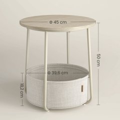 Štýlový odkladací stolík ELIO – 45 × 45 × 50 cm s textilným košom v kašmírovej béžovej