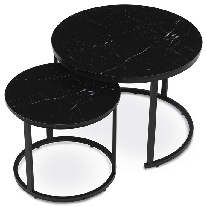 Sada 2 konferenčných stolíkov OREO 3 – s čiernym mramorovým dekorom a kovovou základňou Autronic