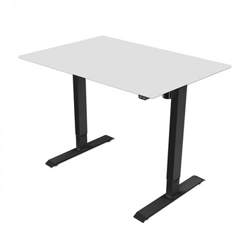 Elektricky výškově nastavitelný stůl POWERO — včetně desky, šedá, černá, 75×140 cm