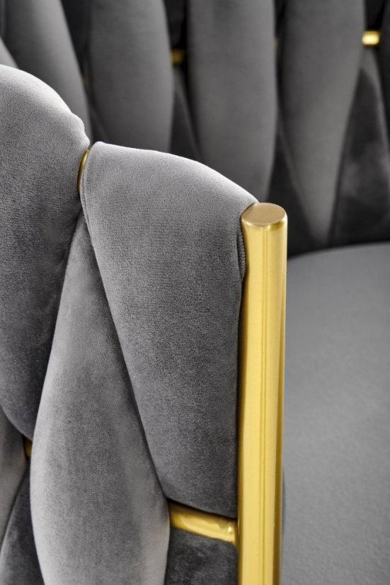 Jedálenské kreslo RIOLA — oceľ, látka, zlatá / šedá