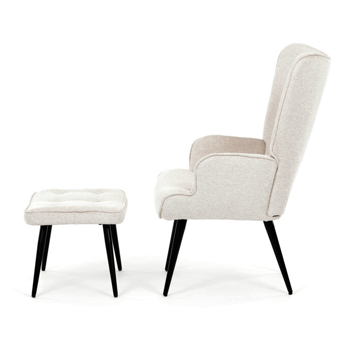 Luxusní relaxační křeslo NUVOLA s taburetem –  vodoodpudivá, sametová, béžová látka Autronic