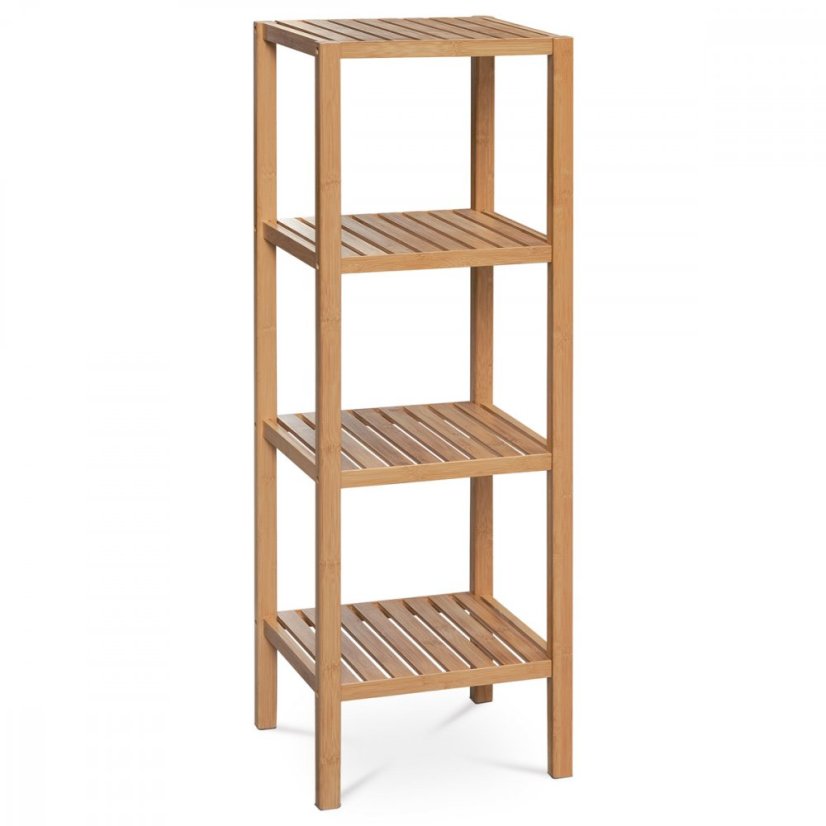 Regál, 4 police, masív bambus, prírodný odtieň, nosnosť 12 kg