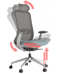 Kancelářská ergonomická židle BESSEL s podhlavníkem — síť, šedý plast, nosnost 120 kg, modrá MERCURY STAR