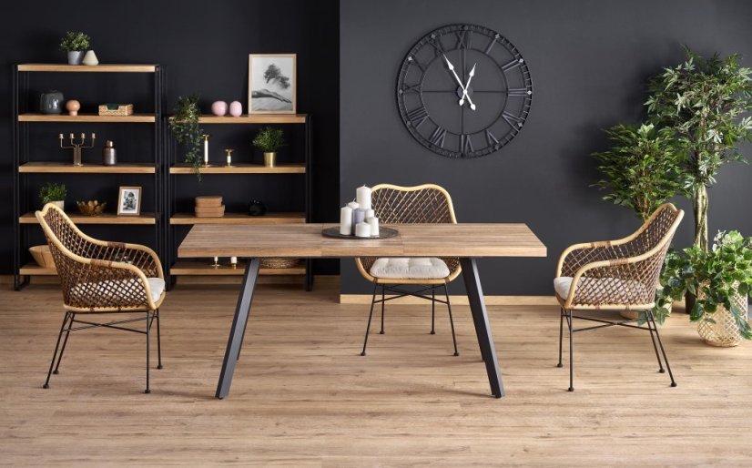 Jídelní rozkládací stůl BERLIN – 140x85x76 (+40), ořech, černá
