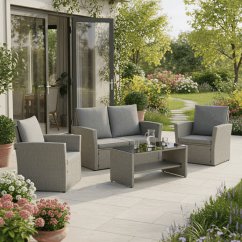 Zahradní sedací souprava MALTA – polyratanu, konferenční stolek, šedá, Autronic