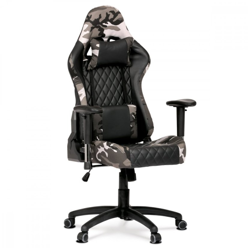 Herná stolička X-GAMER — PU koža, látka, čierna / maskáč