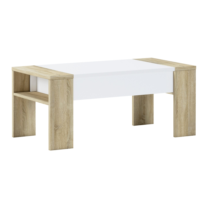Konferenčný stôl PULA so zdvíhacou doskou — 98x50x43-54 cm, dub sonoma/biela