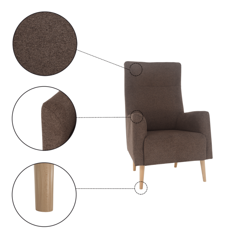 Křeslo ušák SAMY — masiv, látka, více barev