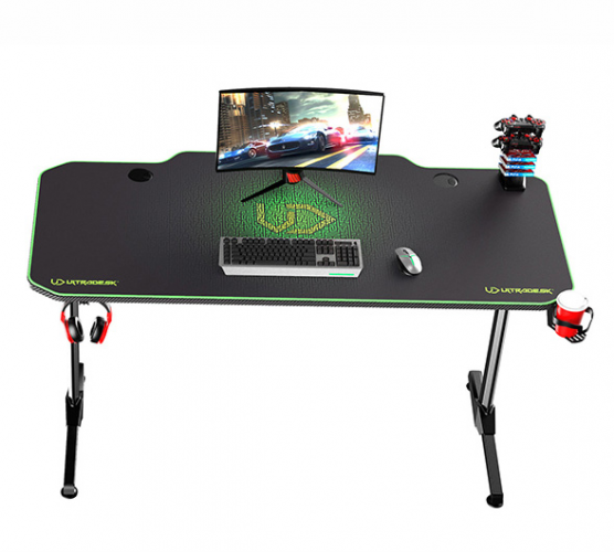Herní stůl ULTRADESK FRAG GREEN – 140x66x76cm, se stojanem Ultradesk BEAM
