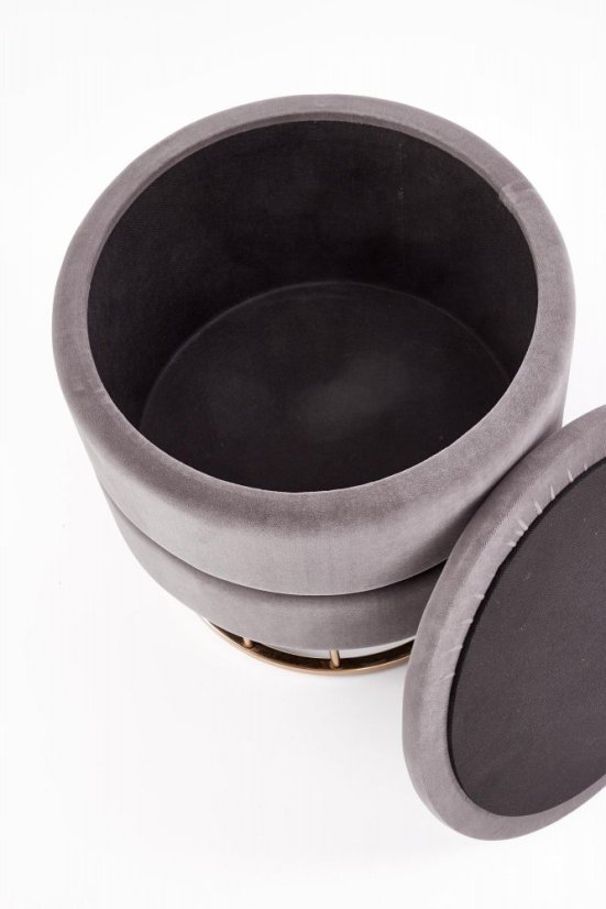 Sedací taburet s úložným priestorom MINTY — kov, látka, sivá