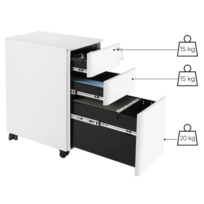 Pohyblivý kancelársky kontajner STAL – kov, biela, 3 zásuvky Autronic