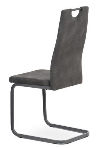 Jídelní židle VENNY — kov, šedá látka, dekor broušená kůže