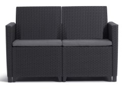 Zahradní 2místná pohovka CLAIRE — umělý ratan, grafit / šedá