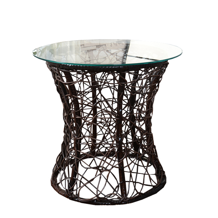 Zahradní stolek SALMAR — umělý ratan/sklo hnědá Kondela