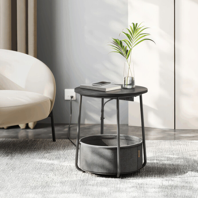 Odkládací stolek FLOW s USB a zásuvkou – černý MDF, 45x45x50cm Autronic