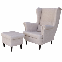 Kreslo VISBY s podnožkou a úložným priestorom – masívne drevo, látka, vhodné pre domácich miláčikov, krémová farba Kupkresla