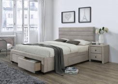 Dvoulůžková postel KAYLEON –⁠ 160x200, látka, béžová