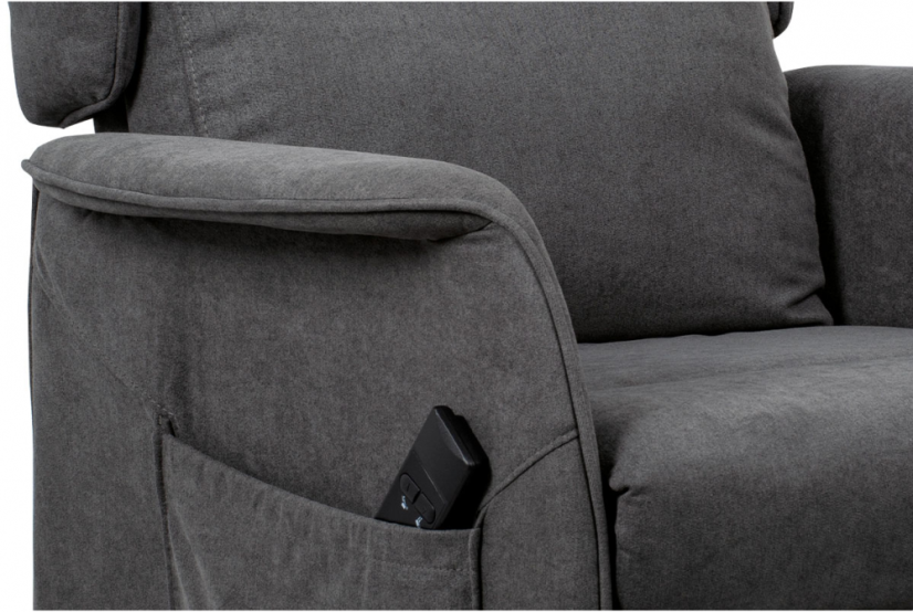 TV křeslo ušák SANDUR s elektrickým polohováním — šedá látka, kov Autronic