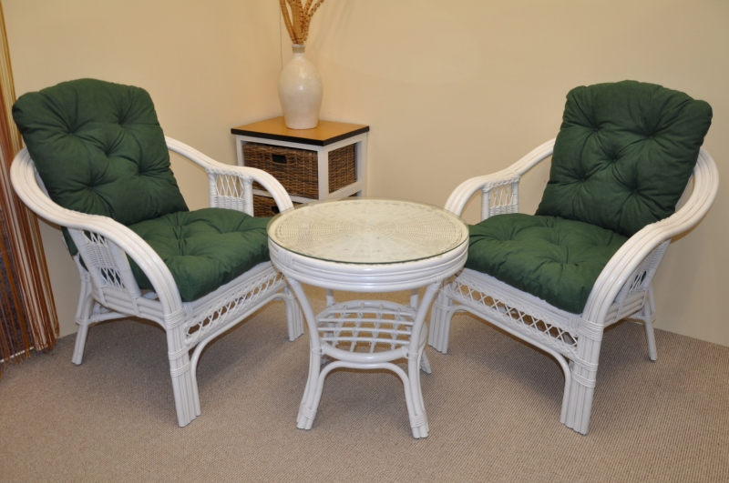 Zahradní set SAULO 2 + 1 — ratan, látka, bílá / více barev