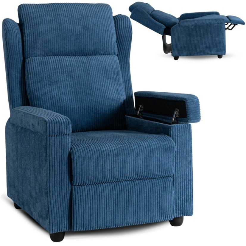 Elegantné modré kreslo SPENCER z manšestru