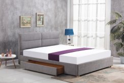 Dvoulůžková postel MERIDA — masiv, látka, šedá, 160x200 cm