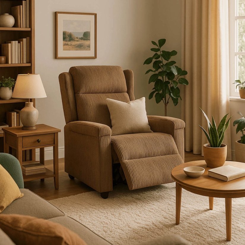 Elegantné hnedé kreslo SPENCER z manšestru