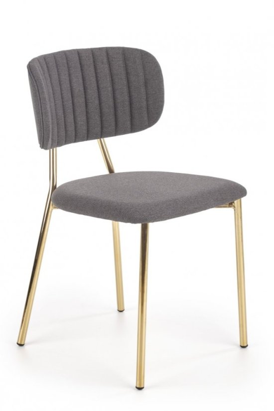 Jedálenská stolička LYSE – oceľ, látka, sivá, zlatá