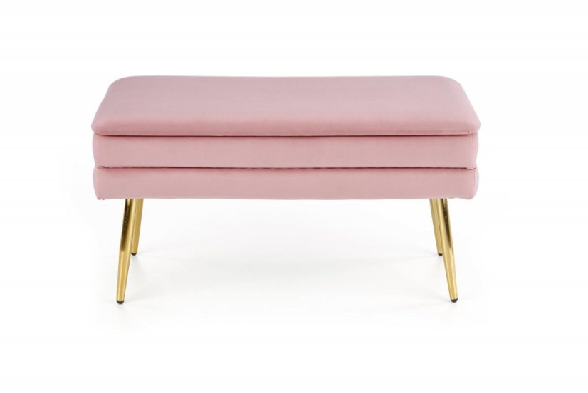 Taburet VELVA s úložným priestorom - kov, látka, zlatá/ružová
