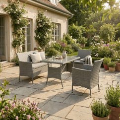 Zahradní sestava LUNGO – 100x60x69 cm z šedého polyratanu pro 5 osob, Autronic