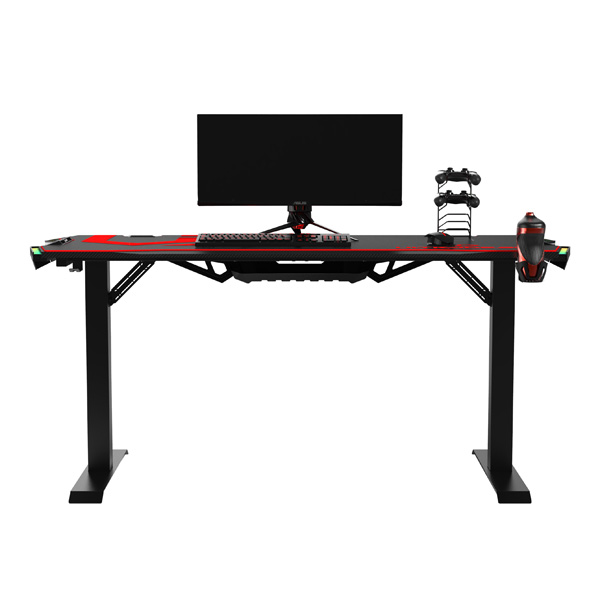 Herní stůl ULTRADESK FORCE – červená, 166x70 cm, RBG podsvícení