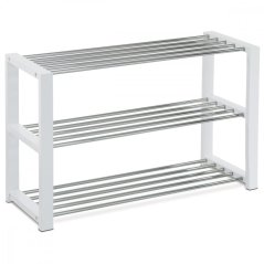 Botník, 3 kovové chrómované police, masív kaučukovník, biely matný lak