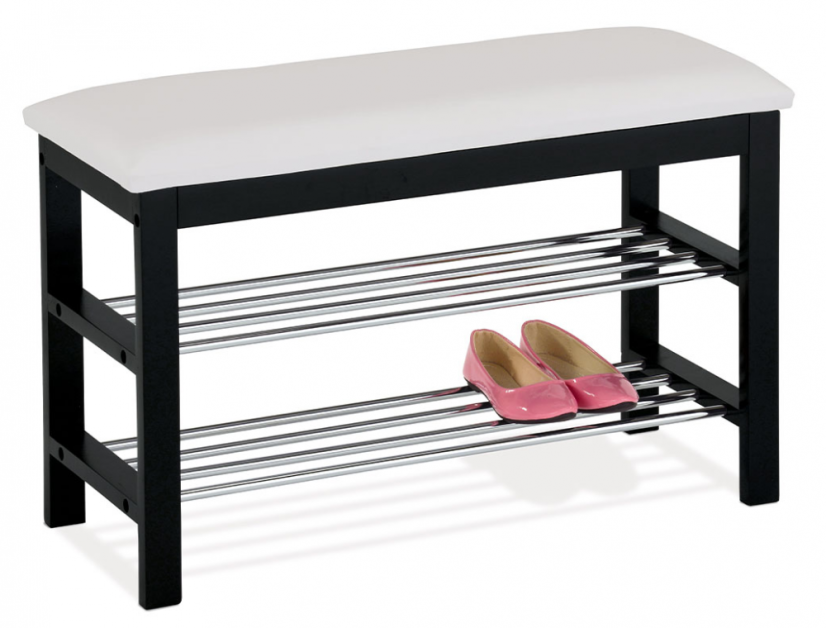 Botník s odkládacími policemi - dřevo, koženka, bílá Autronic