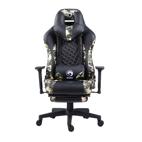 Herní křeslo Marvo CH-134 s podnožkou – PU kůže, černá / army, nosnost 150 kg