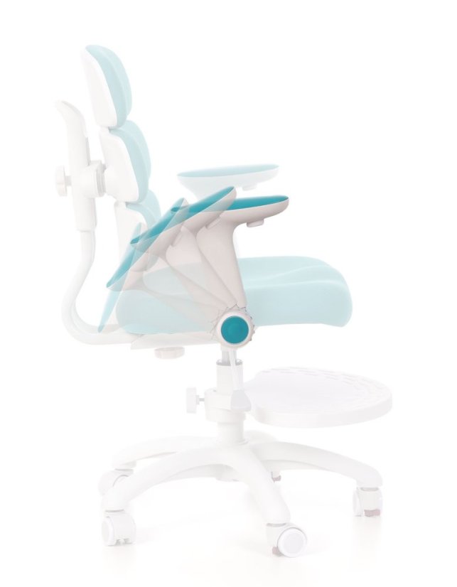 Detská rastúca stolička GRIDDY — látka, biela / tyrkysová