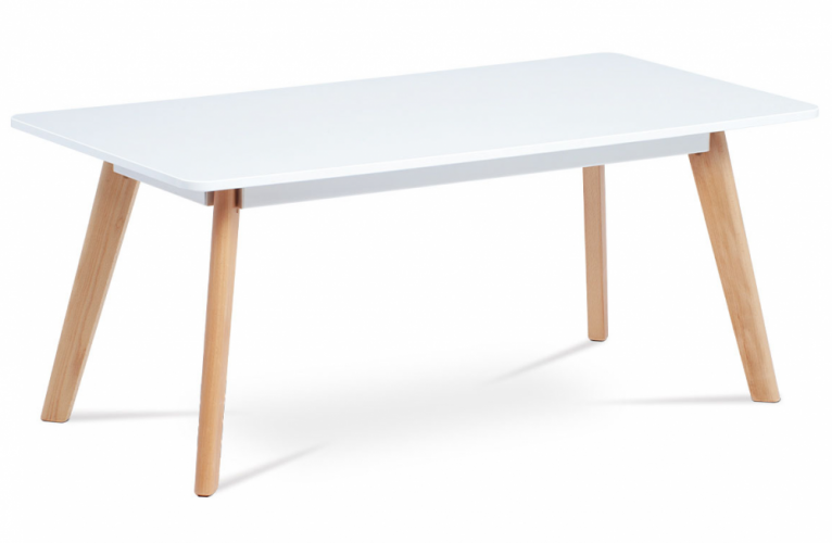 Konferenční stolek WAAT — 110x55x45 cm, bílá matná MDF, masiv buk