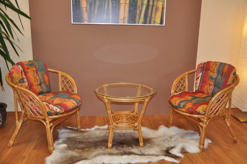 Zahradní set SERAM — ratan, látka, medová / červená Axin trading