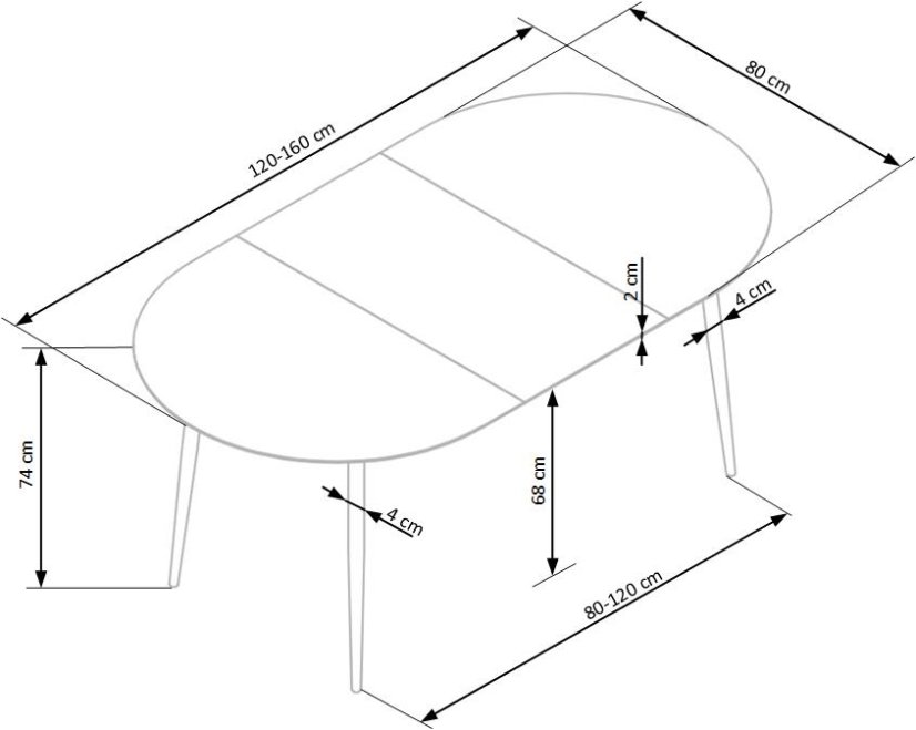 Jídelní kulatý rozkládací stůl COLORADO – 120x80x74 (+40) dub/kov, černý Halmar