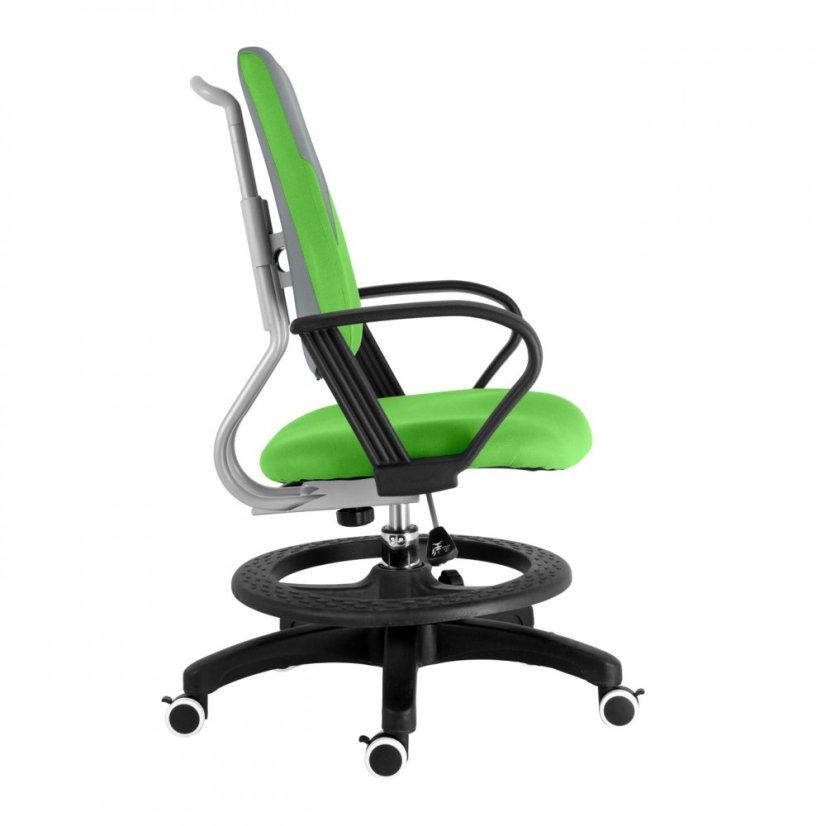 Detská rastúca stolička s podnožou BAMBINO – látka, šedo-zelená