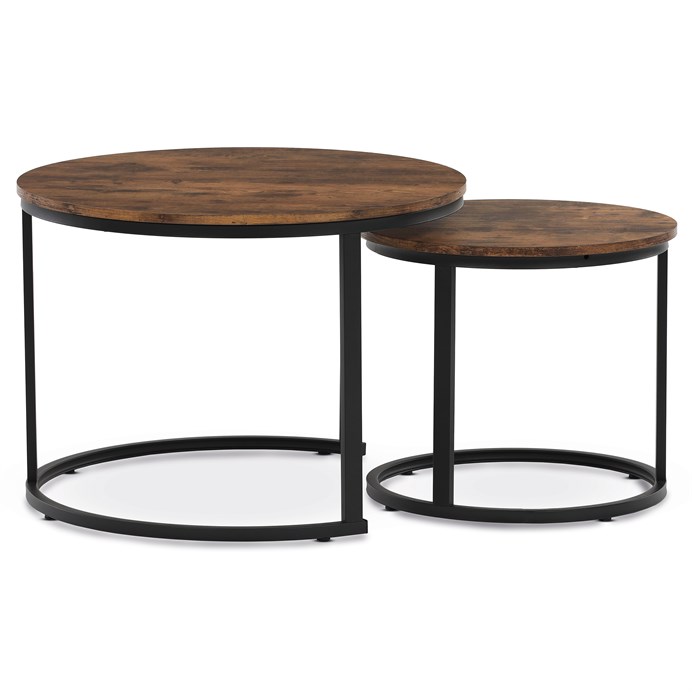 Sada 2 konferenčných stolíkov OREO 3 – dekor starého dreva, čierna kovová podstava Autronic