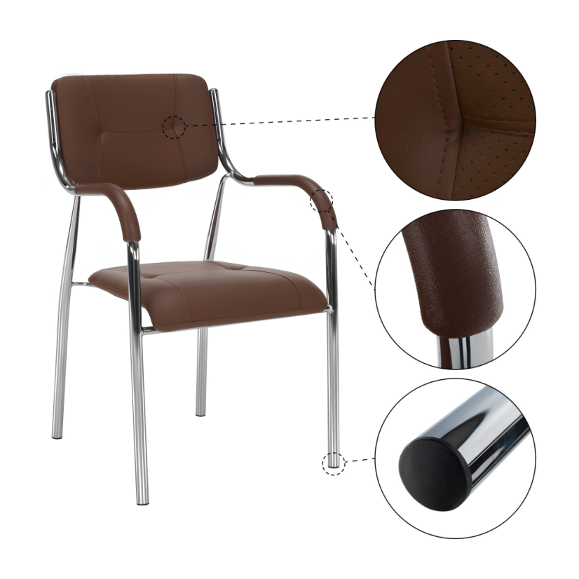 Konferenčná stolička ILHAM — kov, ekokoža, hnedá