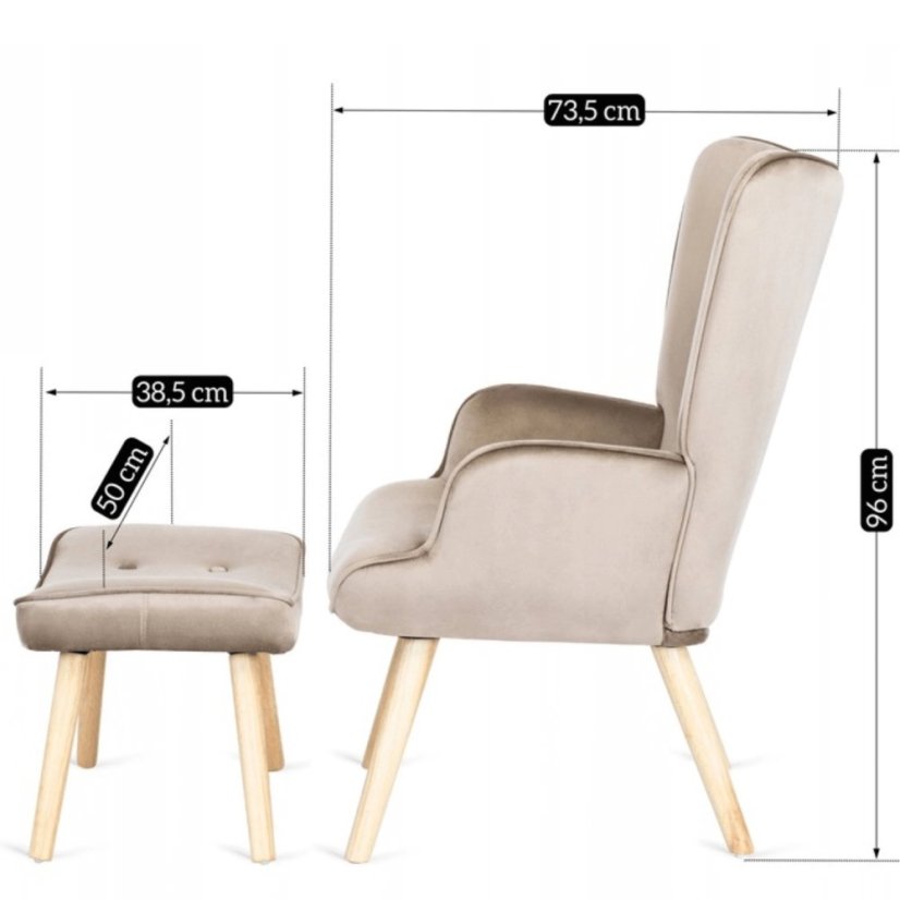 Luxusné béžové zamatové kreslo LOZANO pre elegantné interiéry