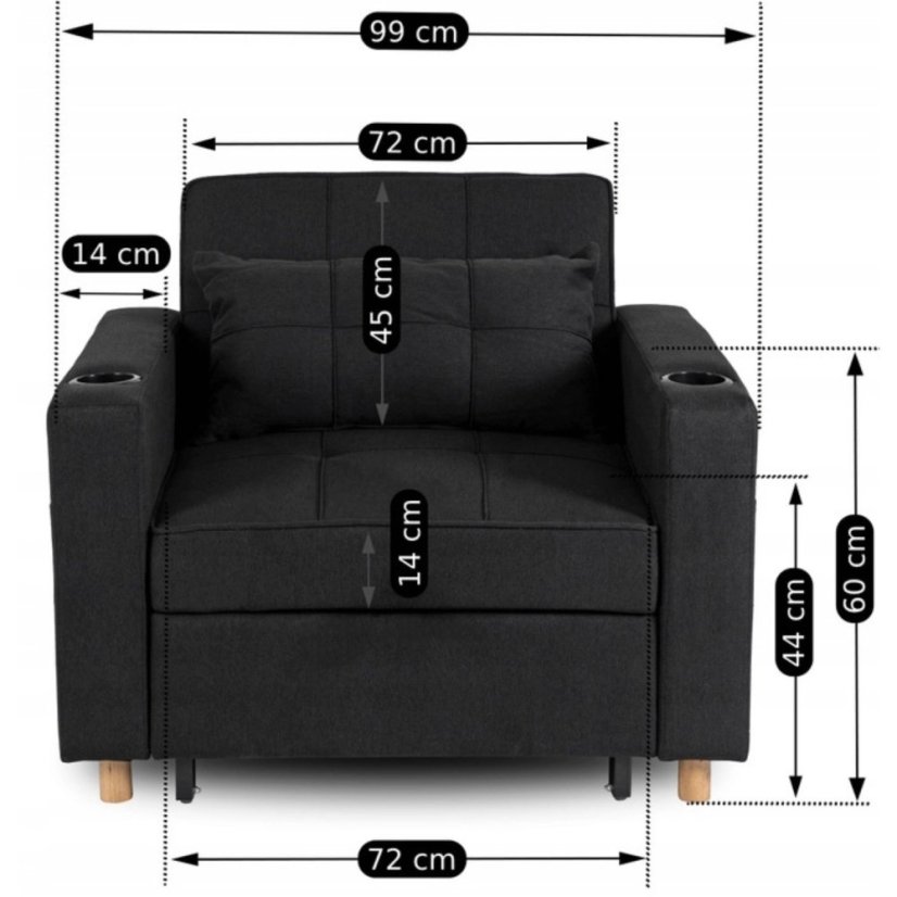 Elegantné ergonomické kreslo SOLOR v čiernej farbe - s držiakom na pitie