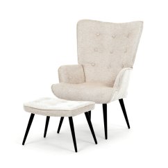 Luxusní relaxační křeslo NUVOLA s taburetem –  vodoodpudivá, sametová, béžová látka Autronic