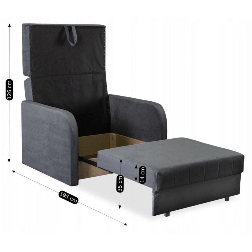Jednolôžkové rozkladacie kreslo VERO Sivé
