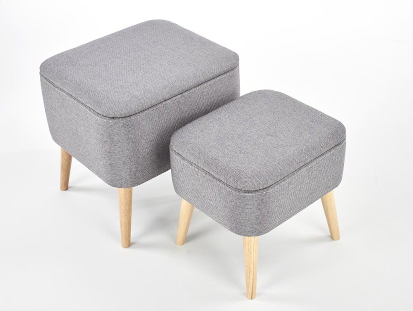 Set taburetov PULA s úložným priestorom– masív, látka, sivá