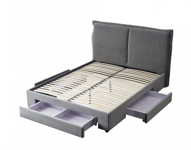 Dvoulůžková postel BECKY — 160x200, látka, šedá