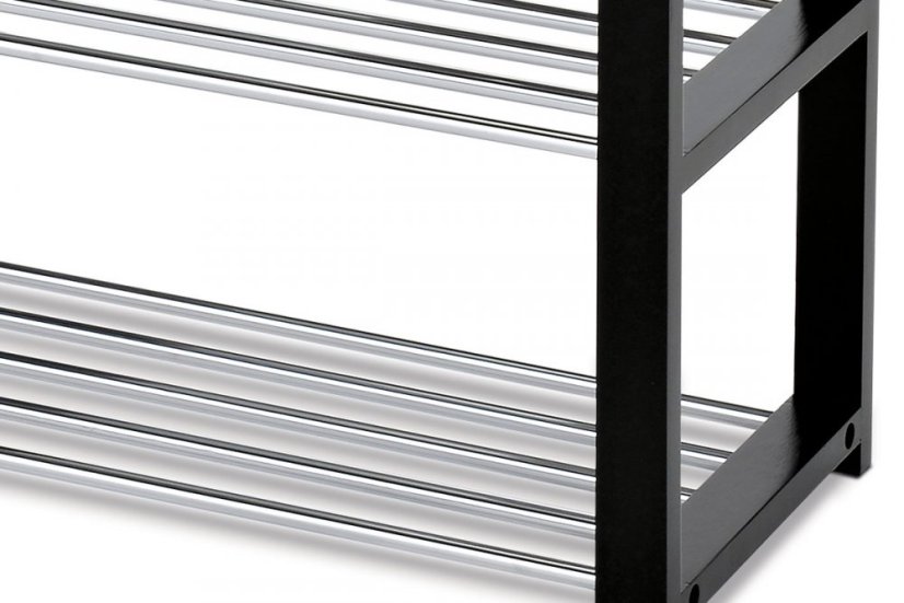 Botník, 4 kovové chromované police, masiv kaučukovník, černý matný lak Autronic